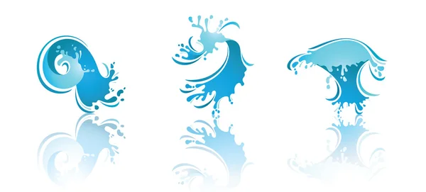 Spatten golven en water met reflectie. tweede set pictogrammen — Stockvector