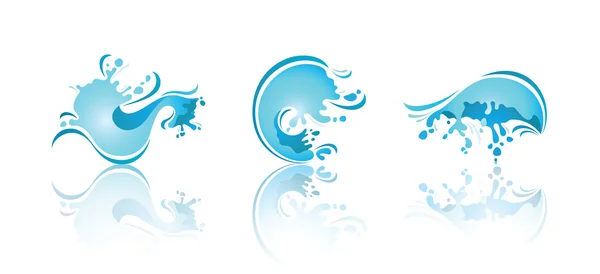 Salpicando olas y agua. Iconos del tercer set — Vector de stock