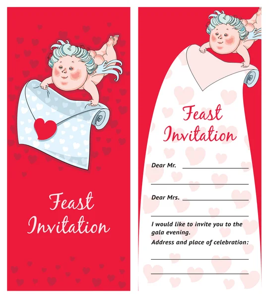 Cupido met brief, Ansichtkaart Valentijnsdag, Uitnodiging — Stockvector