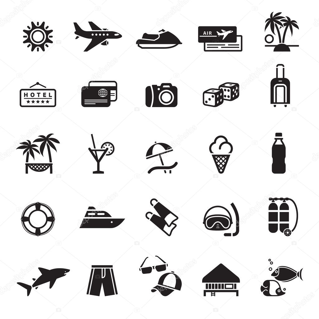 Signs. Vacation, Travel & Recreation. First set icons in black