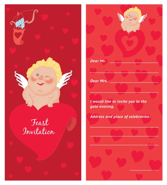 Cupid med brev, inbjudan, mall, alla hjärtans dag vykort — Stock vektor