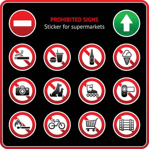 Verboden tekens. kleverige label voor supermarkten — Stockvector