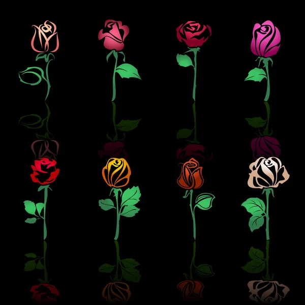 Roses, icônes avec réflexion — Image vectorielle