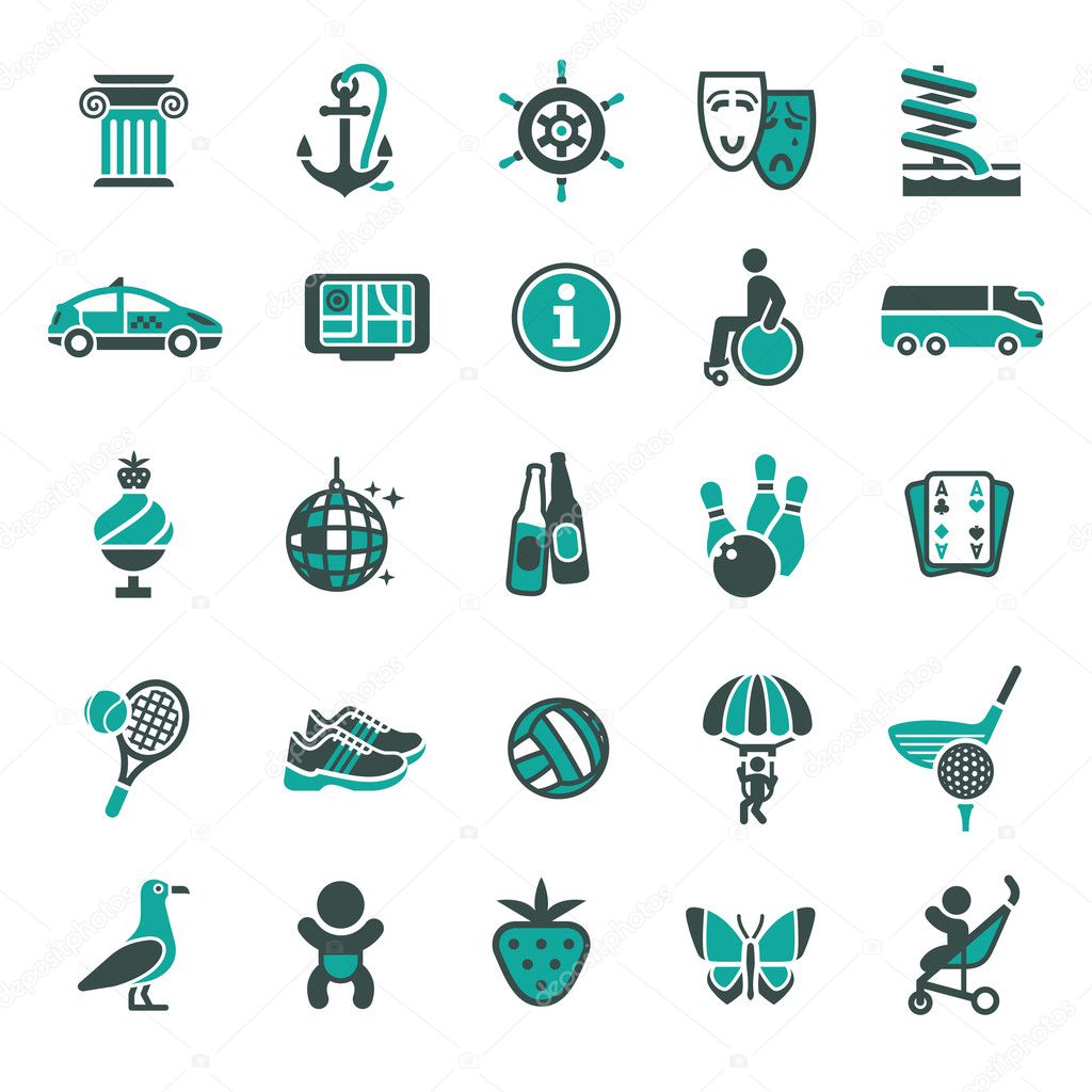 Signs. Vacation, Travel & Recreation. Third set icons