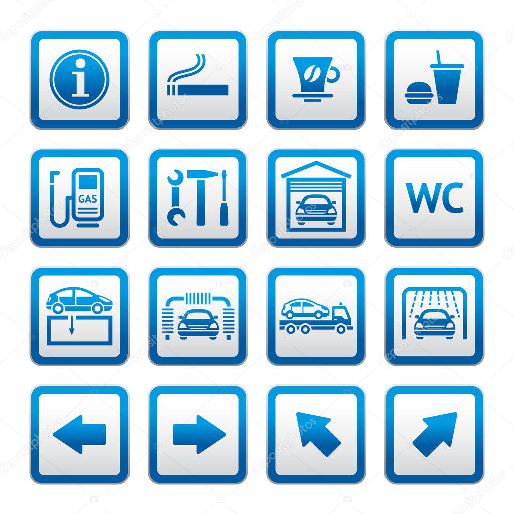 Set pictograms. Car services. Gas station. Symbols Roadside services.