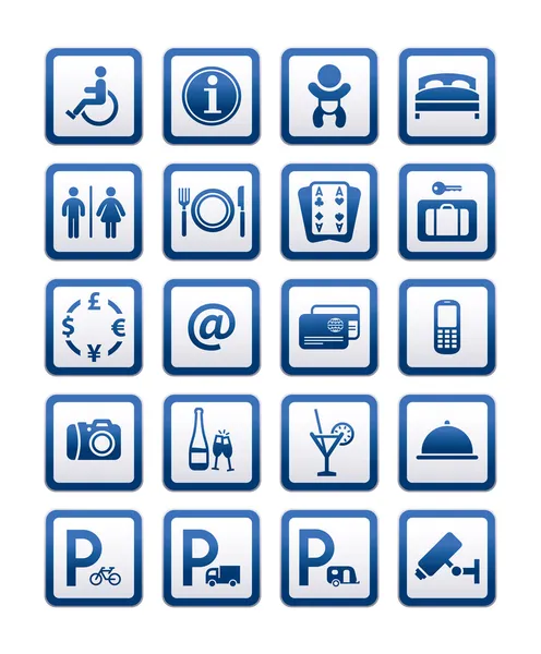Symboles des services hôteliers. Panneaux définir des services de motel — Image vectorielle