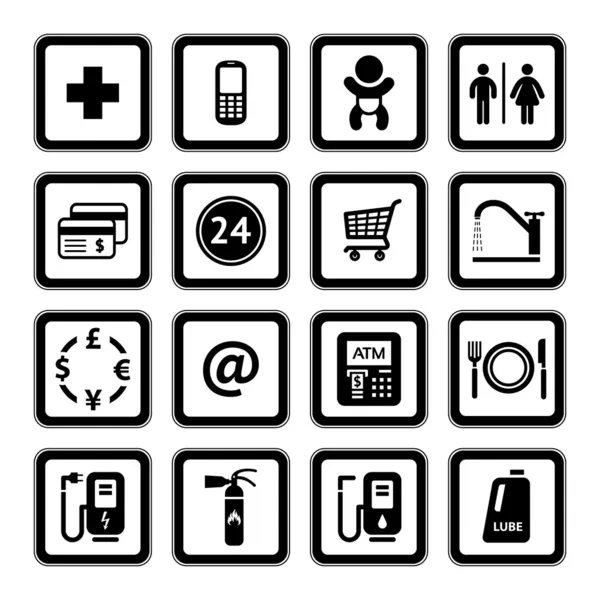 Набор символов услуги супермаркета, торговые иконы. Черный — стоковый вектор