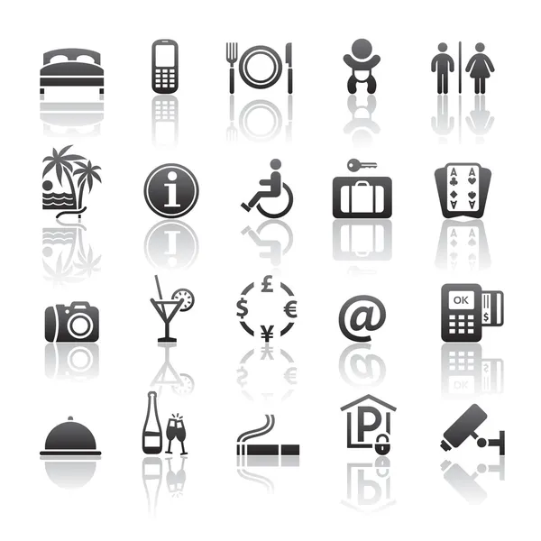 Pictograms hotel services. Icons set motel services. Gray reflection — Stock Vector