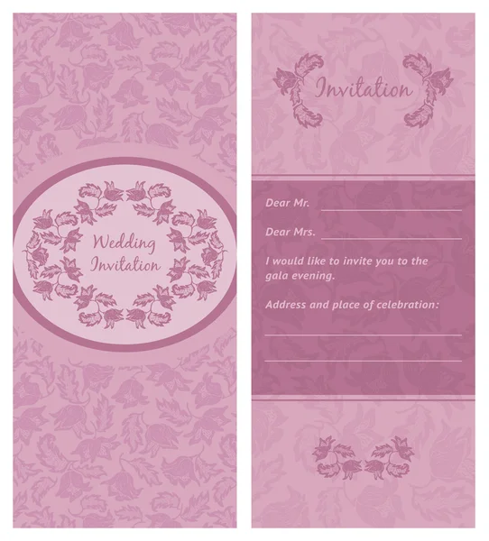 結婚式の招待状、飾り花の葉の背景、ベクトル — ストックベクタ