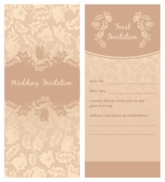 Bröllop inbjudan, blommor prydnad, leaf bakgrund — Stock vektor
