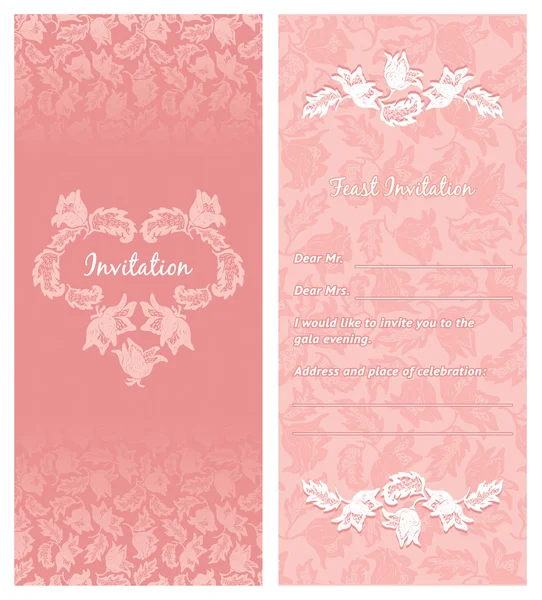 Uitnodiging bruiloft, ornament-bloemen, blad achtergrond — Stockvector
