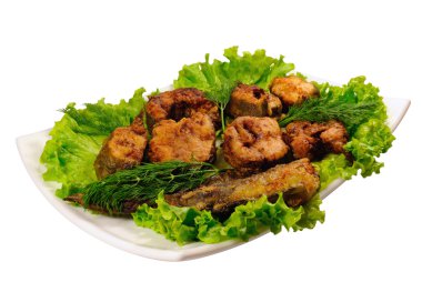 Fried fish on lettuce clipart