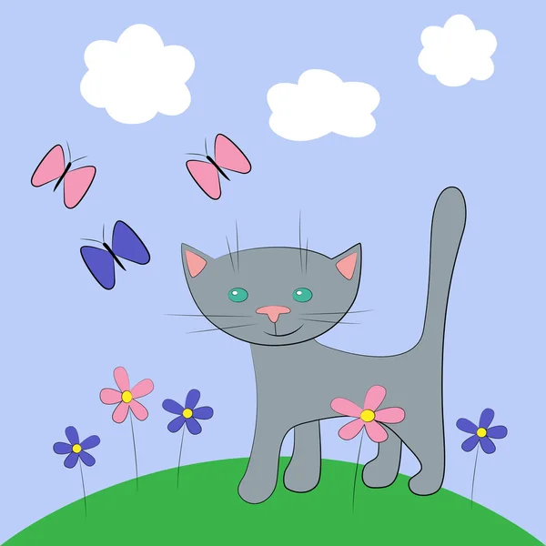 Kočka a buttarfly — Stockový vektor