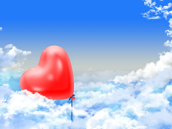 Balónky srdce nad mraky — Stock fotografie