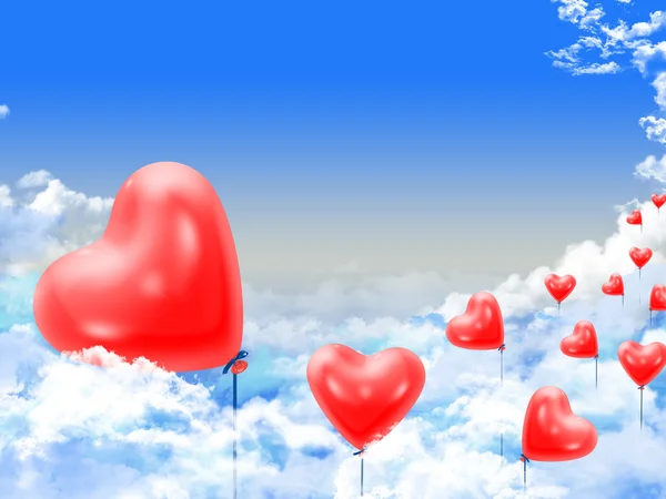 Balony serca ponad chmury — Zdjęcie stockowe