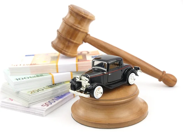 Gavel auction, car and money — Stock Photo, Image