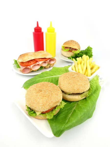 Fast food meal of hamburger — Stock Photo, Image