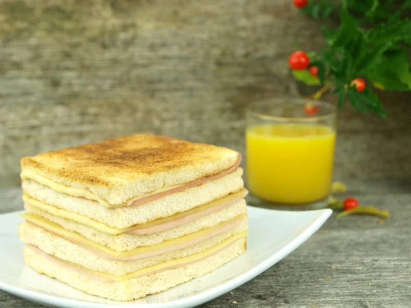 Big toast with ham and cheese — Stock Photo, Image