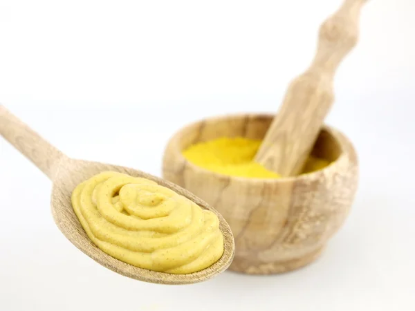Mustard powder and mustard — Stock Photo, Image