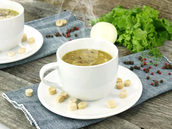 Minestra di cipolla fresca in una tazza di minestra — Foto Stock