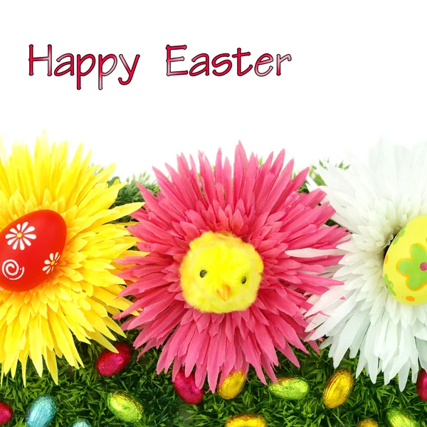 Frame of flowers and Easter eggs — Stock Photo, Image