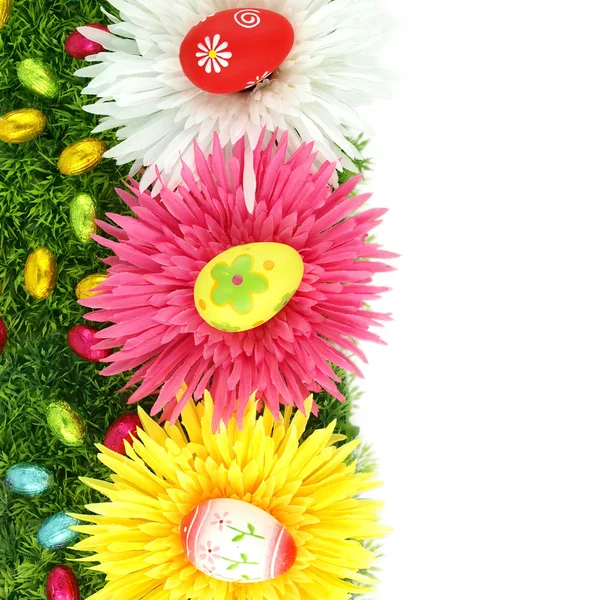 Cadre de fleurs et oeufs de Pâques — Photo
