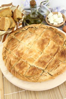 Homemade puff cheese pie with filo pastry clipart