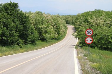 Sargı köy yolunda hız sınırı işareti ile