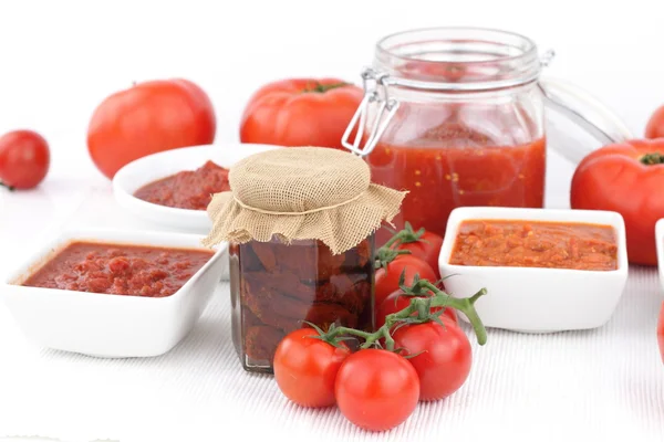 stock image Tomato sauce and fresh tomatoes