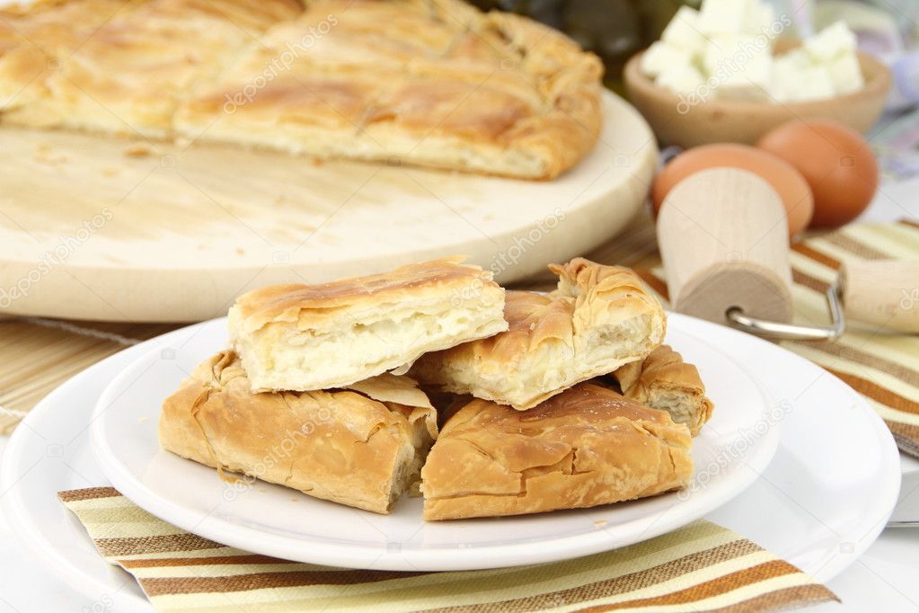 Homemade puff cheese pie with filo pastry