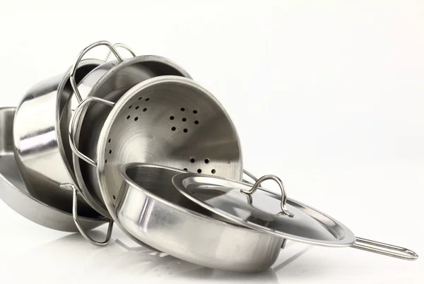 Grupo de utensilios de cocina de acero inoxidable — Foto de Stock
