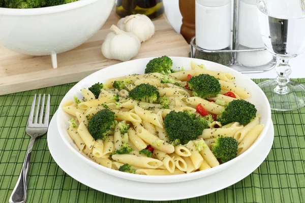 Penne pasta with broccoli on a plate — Stock Photo, Image