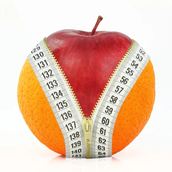 Fruits and diet against fat — Stock Photo, Image