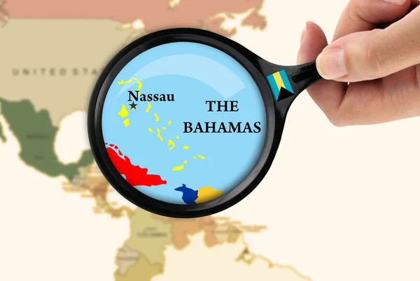 stock image Magnifying glass over a map of the Bahamas