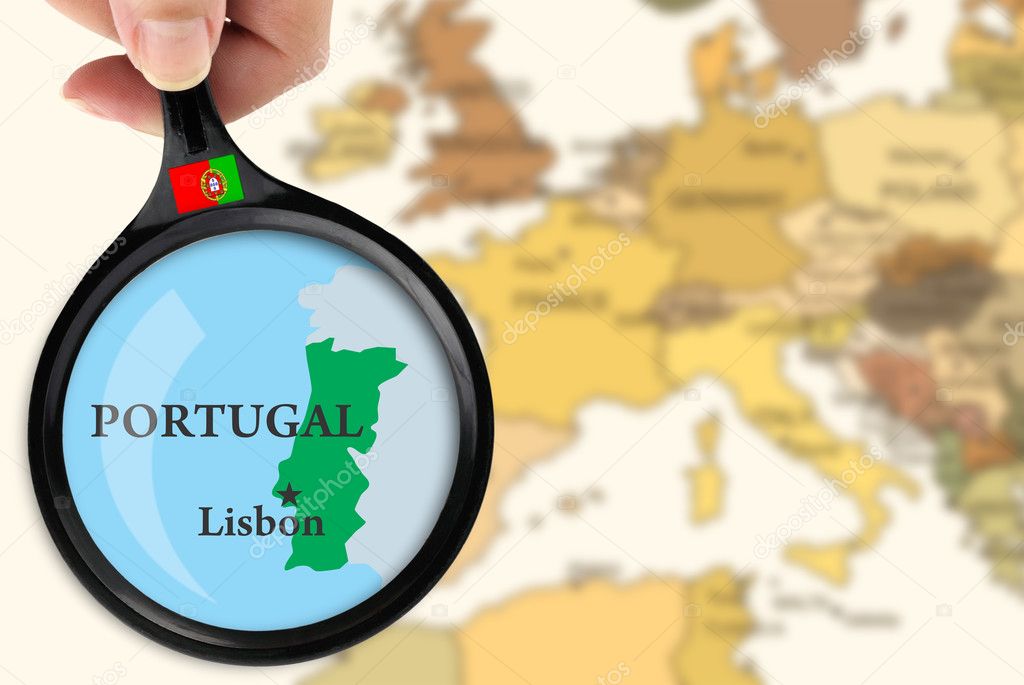 Magnifying glass over a map of Portugal