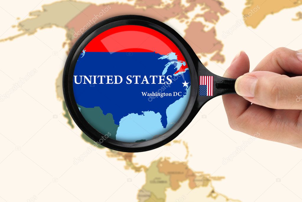 Magnifying glass over a map of United states