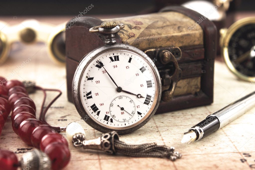 Antique Retro Pocket Clock and decoration objects