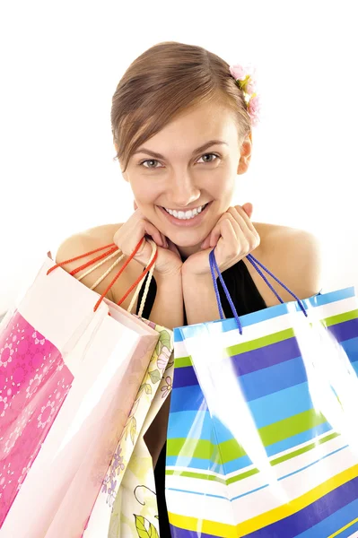 Młoda dziewczyna z torbami na zakupy — Zdjęcie stockowe