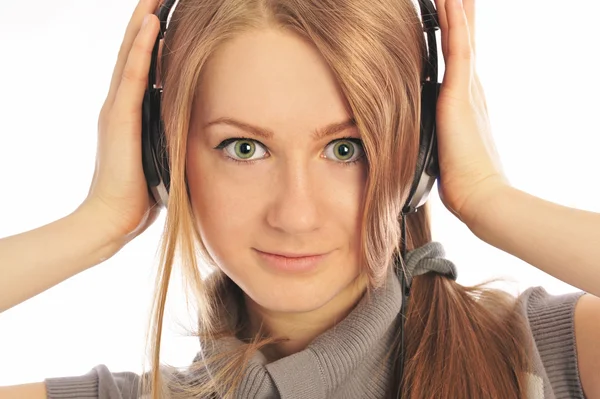 Νεαρό κορίτσι στα ακουστικά — Φωτογραφία Αρχείου