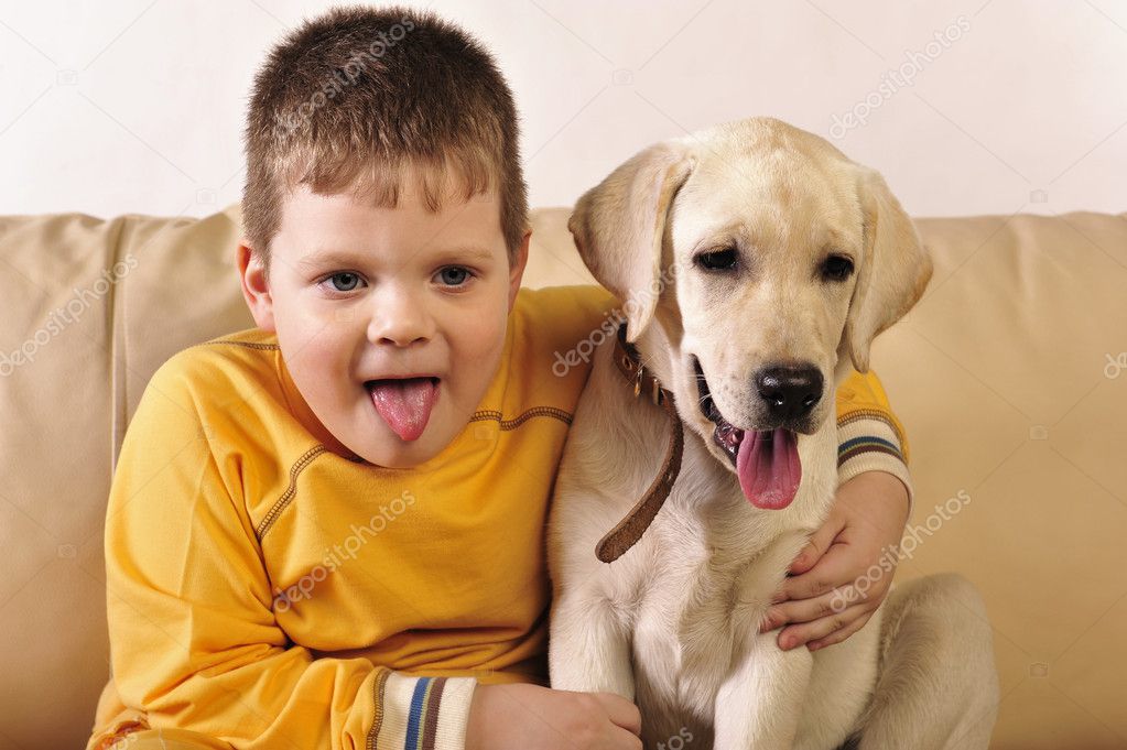 Little boy and sweet puppy