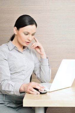 güzel genç iş kadını bilgisayardaki tou portresi