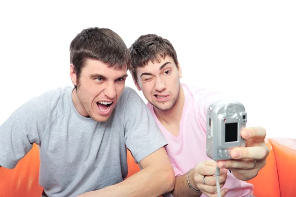 Two men with camera — Stock Photo, Image