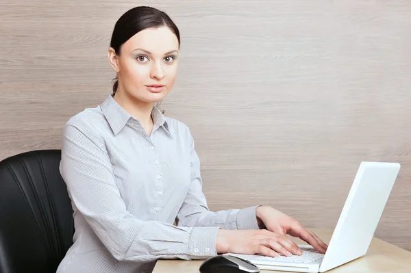 Portrait of a beautiful young businesswoman on the computer. — Stock Photo, Image