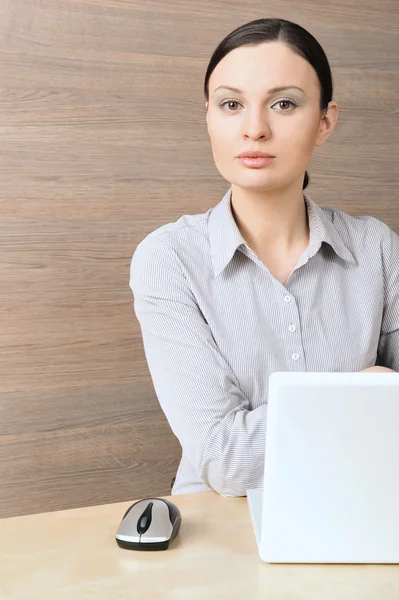 Portrait of a beautiful young businesswoman working on the comp — Stock Photo, Image