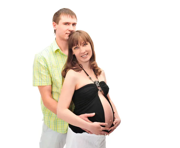Obrázek těhotné ženy dotýkající se břicha rukama — Stock fotografie