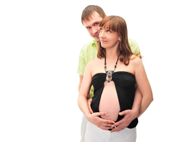 Imagem da mulher grávida tocando sua barriga com as mãos — Fotografia de Stock