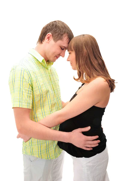 Imagen de una mujer embarazada tocándose el vientre con las manos —  Fotos de Stock