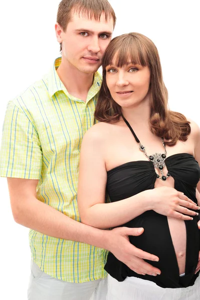 Image of pregnant woman touching her belly with hands — Stock Photo, Image