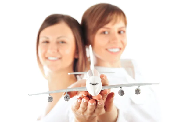 Portret van jonge gelukkig vrouw stewardes — Stockfoto