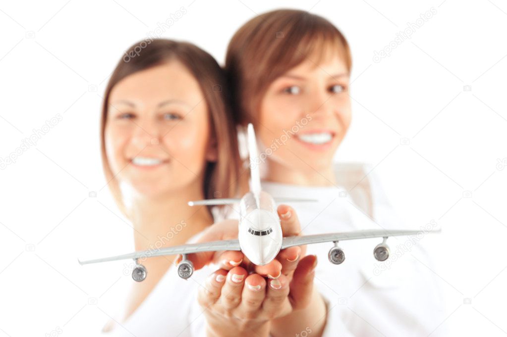 Portrait of young happy woman stewardes